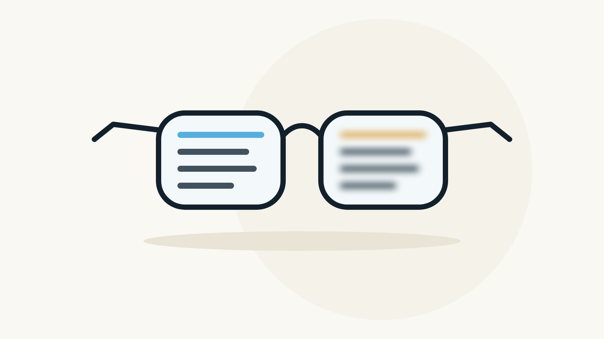 Illustration of a pair of glasses: the lines are sharp through one lens and blurred through the other.