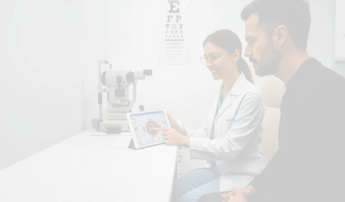 Optometrist examining a patient at PrimeVision